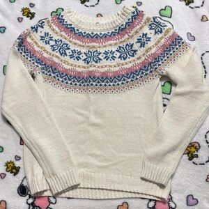 Epic Threads Cream Sweater with Pink and Blue Design